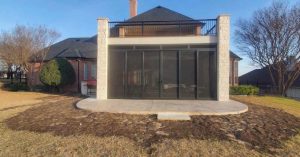 Clear outward visibility through patio security screen enclosure installed by Security Screen Masters of Texas