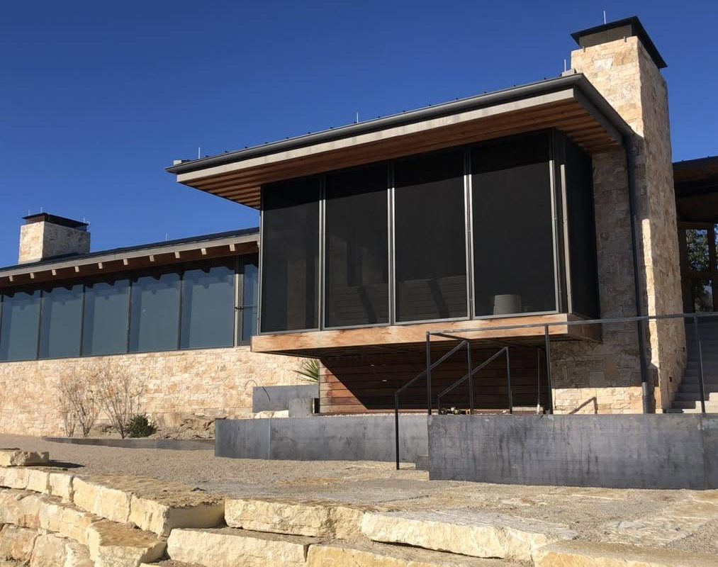 Modern Texas Hill Country patio security enclosure installed by Security Screen Masters of Texas
