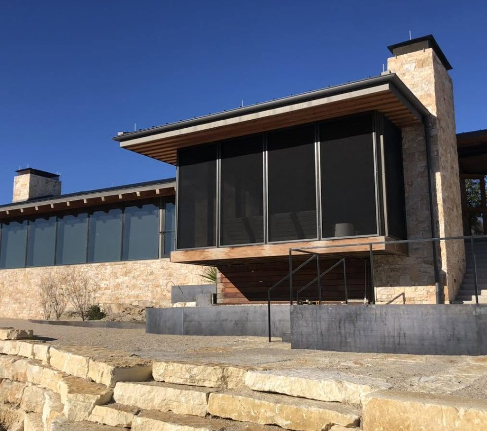Modern Texas Hill Country patio security enclosure installed by Security Screen Masters of Texas